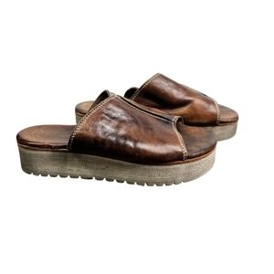 Bed|Stu‎ Brown Leather Platform Slide Sandals Handmade Women's 7.5 Slide Boho